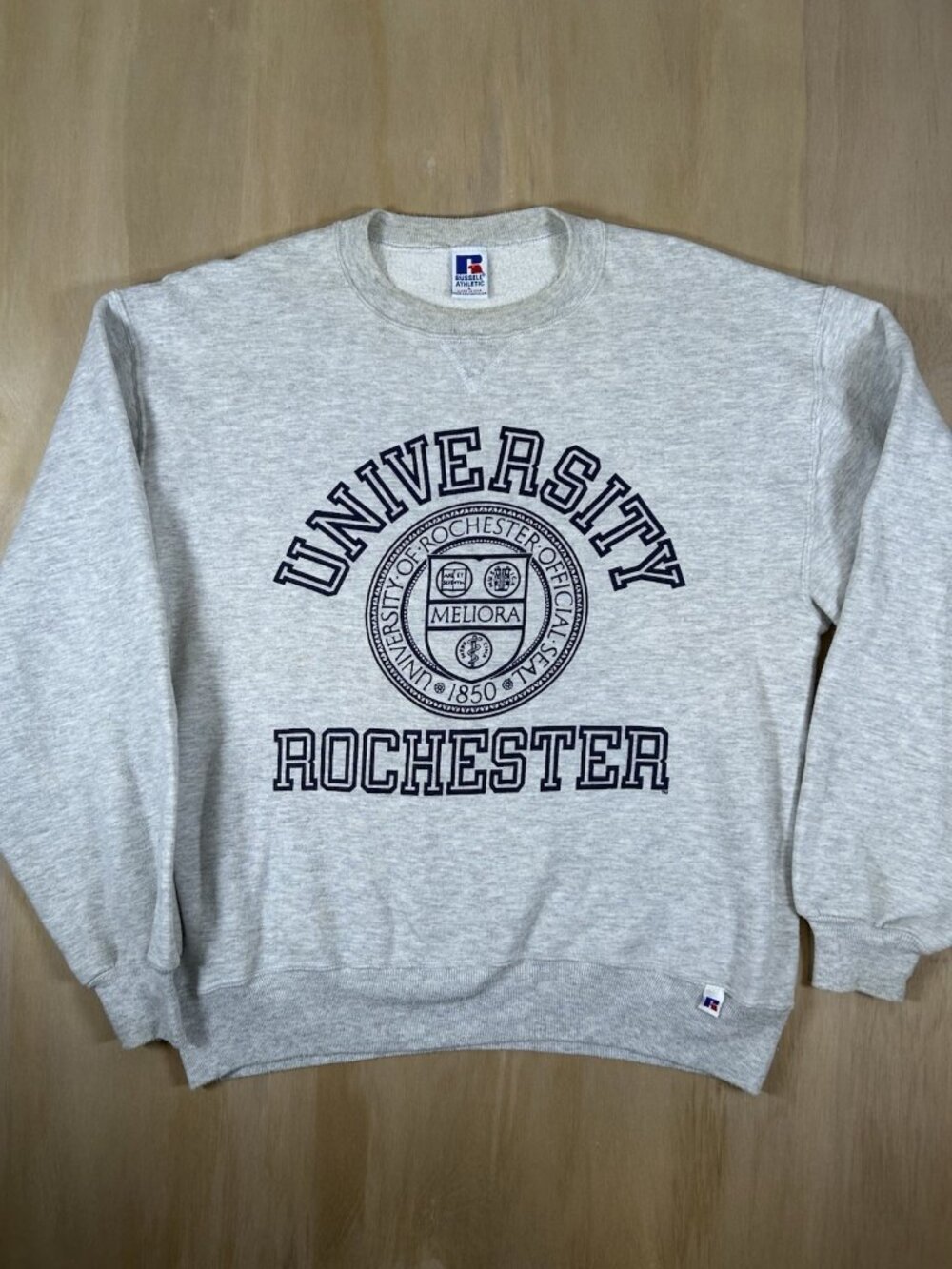 Vintage 90s Russell University of Rochester Gray Crew Neck Size Large Rare USA